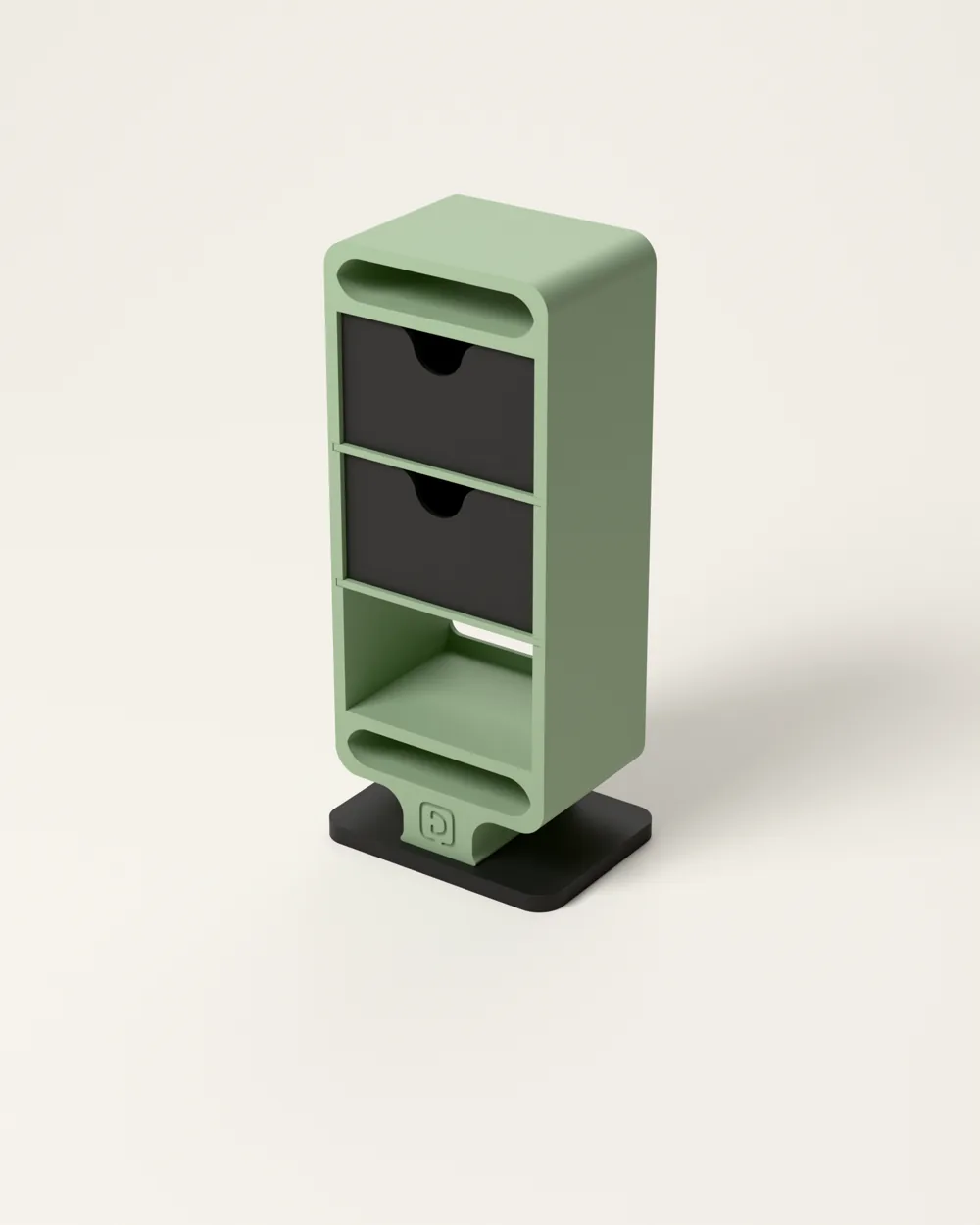 Japandi Storage Tower — Sage & charcoal