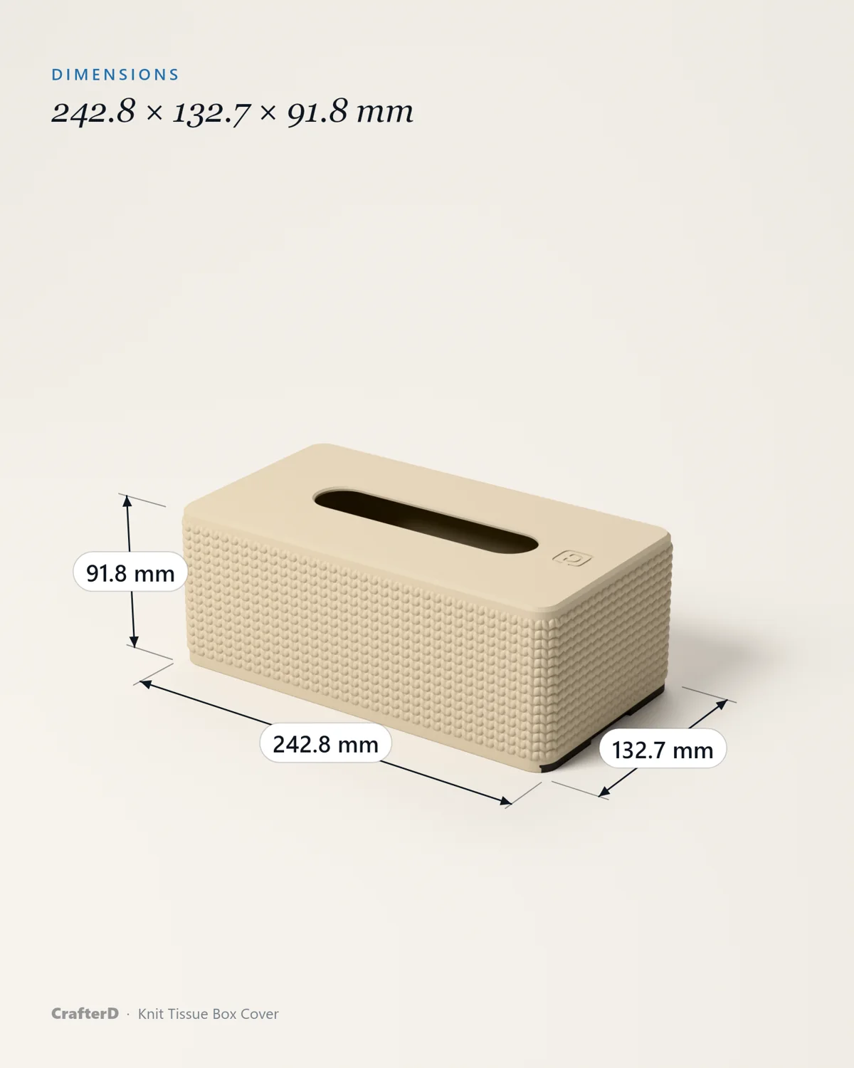 Knit Tissue Box Cover — dimensions